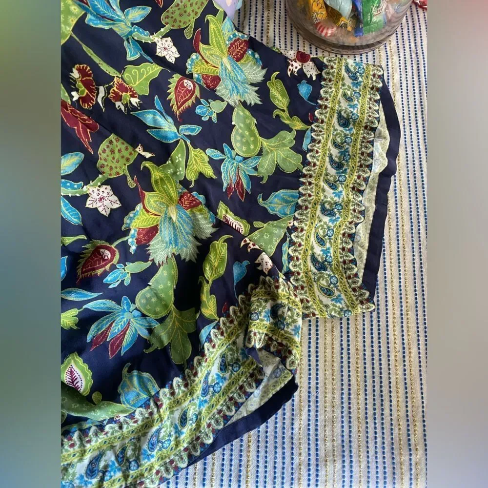 Tory Burch  Wisteria Wrap Romper Womens Swim Cover Up Blue Green Sleeveles Sz XS